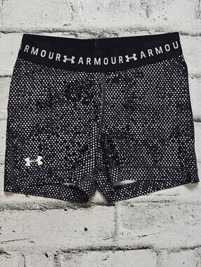 Under Armour HeatGear Compression Shorts Black White Dot Print Youth SM
